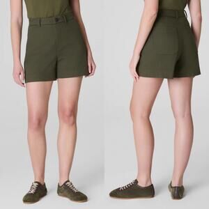 Spanx Shorts Womens XS Green Dark Pine Twill 5" High Rise Chino Stretch Smooth